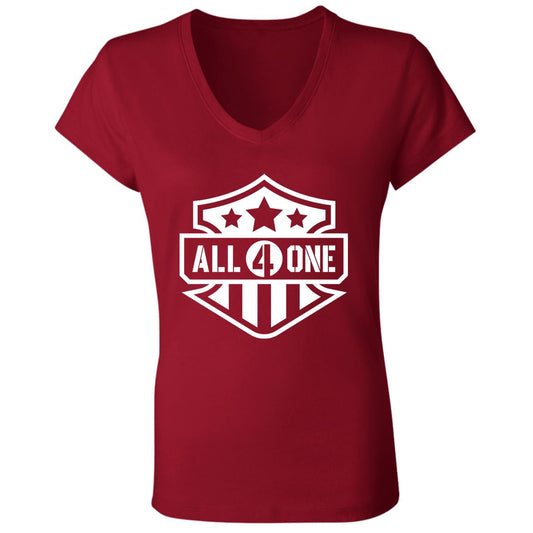 All 4 One White Shield Womens Jersey V-Neck T-Shirt