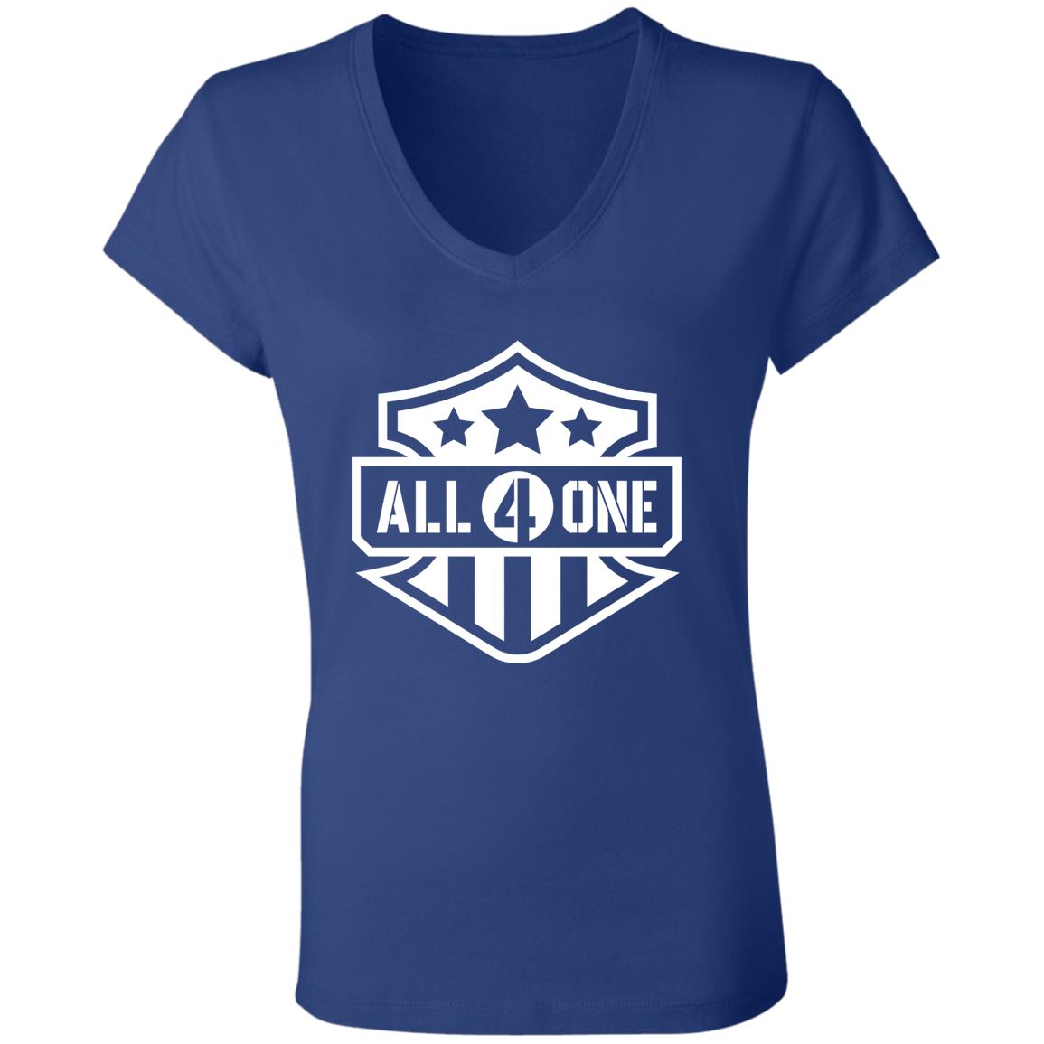 All 4 One White Shield Womens Jersey V-Neck T-Shirt