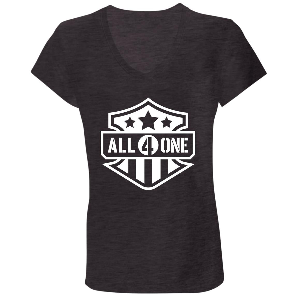 All 4 One White Shield Womens Jersey V-Neck T-Shirt